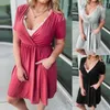 Vestidos casuais clássicos envoltório mini vestido mulheres profunda v cintura alta bolso diário verão feminino plus size robe vestidos para mujer