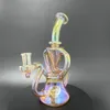 8 "Glass Bong Twin Chamber Rainbow Metallic Hookah Glass Bong Dabber Rig Recycler Incycler Pipes Water Bongs Joint Size 14mm For Smoking Shop Art Fashion