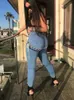 Damen Jumpsuits Strampler Sifreyr High Waist Ripped Jean Denim Bleistifthose Vintage Sexy Bandage Push Up Fashion Y2K Stretch Plus Size 230919