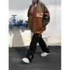 Jaquetas masculinas 2023ss poker bordado jaqueta de beisebol hip hop manga de couro homens e mulheres casais rua americana solta