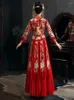 エスニック服の女性フェニックス刺繍cheongsam高品質の赤い中国のウェディングドレス伝統的なパーティーqipaoサイズs-2xl