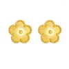 Halskette Ohrringe Set Metall glänzend doppelseitig Pflanze fünfblättrige Blume Pflaumenblüte Schmuck Glück für Frauen Edelstahl Hohe Qualität