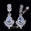 Dangle Oorbellen Vinregem Lab Gemaakt Saffier Edelsteen Sona Diamond Drop Ear Clips Geen Piercing Bruiloft Sieraden Voor Vrouwen Groothandel