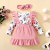 Ensembles de vêtements 3pcs Casual Floral Ruffle Jarretelle Jupe Bandeau Bébé Filles Romper Set Poshoot Manches Longues Fête Né Anniversaire Globalement