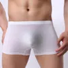 Sexy hommes sous-vêtements glace soie boxeurs Shorts homme mince culotte semi-transparente homme solide U poche convexe caleçon Cueca M-XXL299s
