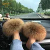 Slippers Summer Real Fur Slippers Ladies House Shoes Women Fluffy Raccoon Fur Slides Flip Flop Flat Furry Outdoor Sandals Woman Shoes 230920