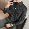 Men's Dress Shirts British Trend Slim Fitting Striped Shirt Long Sleeved Business Formal Street Clothing Social Banquet Party