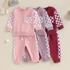 Kledingsets Baby Meisjes Jongens Herfstoutfits Schaakbordprint Patchwork Lange mouw Sweatshirts met ronde hals Broek 2-delige kledingset