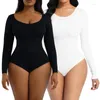 Body modellante da donna a maniche lunghe aderente body aderente contenitivo per la pancia collo tinta unita perizoma body tuta top