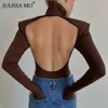 Kvinnors jumpsuits rompers Julissa Mo Sexig backless bodysuits Bomull Women Turtleneck långärmad Rompers Female Black Casual Body Topps Streetwear 230919