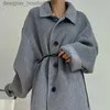 Misturas de lã feminina casaco de lã solto para mulheres espessado quente alpaca cashmere coreano moda cinto de couro outono inverno casaco feminino l230920