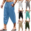 Pantaloni da uomo Pantaloni larghi con coulisse Vita elastica Abbigliamento da strada Capris da spiaggia casual traspiranti estivi