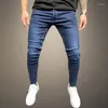 Herren Jeans Stretch Leggings Washed Solid Color Denim Cargo Slim Hosen Mode Freizeithosen