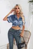 Damesblouses Mode Casual losse shirts Dames Satijn Elegante effen kleur Korte mouw Tops Blusas Mujer