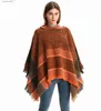 Women's Cape New 2023 Autumn Winter Hooded Ponchos Over Coat for Women Loose Rands Capes Knit Pullover Shawl Female Wease Sweater Cloak L230920