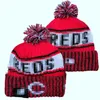 Reds Beanies Cap Cincinnati Wool Warm Sport Knit Hat Hockey North American Team Striped Sideline USA College Cuffed Pom Hats Men Women