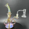 8" Glass Bong Twin Chamber Rainbow Metallic Hookah Glass Bong Dabber Rig Recycler Incycler Pipes Water Bongs joint Size 14mm for smoking shop Art Fashion