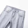Men's Jeans Designer Premium Cream Grey Fashion High end Jeans Men's European Elastic Slim Fit Small Straight Tube Denim Long Pants FSB3