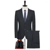 Men's Suits Boutique (Blazer Pants) Fashion Gentleman Stripes British Style Casual Micro Elastic Wedding Business Slim-fit Career 2-piece