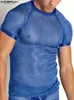 Męskie koszulki Inderun Men T Shirt Lśniąca Patchworka Patrz przez T-Neck Tree TEE TEE Fitness Streetwear Sexy Camisetas S-5xl 230920