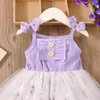 Kleidungssets Emmababy Kleinkind Baby Mädchen Sommerkleid Ärmelloses, rückenfreies, mit Blumenmuster bedrucktes, Patchwork-Rüschen-Midikleid