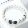 Strand mode vit porslin elastisk armband naturlig svart linje par armband kedja bön chakra pulsera smycken gåva till vän