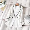 Jaquetas femininas Oversized xadrez tweed jaqueta 2023 moda coreana manga comprida blazer casaco escritório senhora elegante único botão outwear plus size 230920