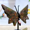 装飾的な置物天然バラ石英蝶の翼クリスタル彫刻治癒クラフトギフトルームの装飾家の装飾1pair