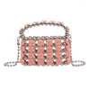 Kvällspåsar Summer Mini Rose Blossom Pearl Handväskor för kvinnor högkvalitativa pärlor handvävda kedja kvinnors crossbody väska anpassning