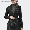 Women's Jackets Fashion Suit Collar Black Polka Dot' Blazer Long Sleeve SingleButton Slim Short Jacket Autumn Jacquard Coat 230919