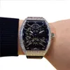 Goedkope nieuwe Saratoge Vanguard V 45 T SQT zwarte holle skelet wijzerplaat automatisch herenhorloge diamanten behuizing bezel lederen rubberen band Gen252Y