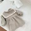 Vestidos de menina bege/café pouco veludo a linha inverno outono macio quente criança bebê vestido de manga longa 1 2 3 anos roupas infantis