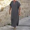 Abbigliamento etnico Islamico Arabo Caftano Camicie da uomo in cotone di lino Solido manica corta con cappuccio Abiti Dubai Medio Oriente Abbigliamento musulmano294q