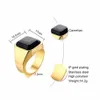 Black CARNELIAN STAINLESS STEEL GOLDEN SQUARE SIGNET RING FOR MEN PINKY RINGS MALE WEALTH AND RICH STATUS JEWELRY303a