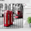 Dusch gardiner London Street View duschgardiner Big Ben Red Phone Booth Bus Printing Retro Wall Decor Tygskärmkrokar Badrumsgardin Set 230919