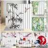 Chuveiro Cortinas Japonesa Tinta Bambu Cortina de Chuveiro Conjunto Preto Branco Planta Pássaro Rosa Flor Carpa Estilo Chinês Tecido Banheiro Decoração Cortinas de Banho 230919