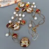 Chokers Y YING Freshwater Cultured White Biwa Pearl Brown Murano Glass Chain Y Drop Necklace 21" 230920