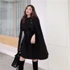 Women's Cape Qnpqyx Ny Autumn Women Woolen tyg sjal Cape Poncho med bälte kvinnlig mitten av koreansk ärmlösa avslappnade damer Cape Coats L230920