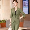 Женские брюки из двух частей с коротким рукавом 2023, весна-лето, официальная форма, брючные костюмы с куртками, пальто для женщин, деловая офисная работа