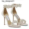 Projektant Nowy 23SS Elegancki ślubna suknia ślubna Sandały Buty Lady Pearls Pasek kostki Luksusowe marki Letnia marka mody damska Walking High Heel