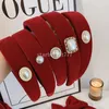 Vintage Pearls Red Velvet Headband Women's Fashion Wide Sponge Hairband Hair Hoop Headdress Accessoires Femme