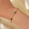 Strand Stainless Steel PVD 18K Gold Plated Tarnish Waterproof Green Crystal Charm Bracelet For Woman Jewelry Wholesale Trendy