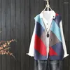 Women's Vests Knitted Sleeveless Jackets Women Cardigan Tops Vintage Elegant Waistcoat Winter Warm Clothes Argyle Color Block Outerwears