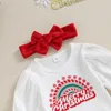 Kleidungssets Weihnachten 02Y Baby Mädchen Outfits Briefdruck gerippte lange Ärmel Strampler und ausgestellte Hosen Stirnband Herbstkleidung 230919