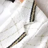 Jaquetas femininas Oversized xadrez tweed jaqueta 2023 moda coreana manga comprida blazer casaco escritório senhora elegante único botão outwear plus size 230920