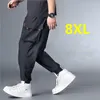 Men's Pants 8XL Summer Ice Silk Casual Thin Loose Big Pocket Ankel-tied Trousers High Stretch Plus Fat Size