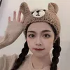 Лунная шерстяная шапка, повязка для волос, женская осенне-зимняя повязка на голову с корейским мультяшным медведем, милая ручная повязка с кроличьими ушками, мытье лица