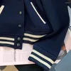 Kurtki damskie Kontrast kolor patchwork wełniany stojak obroża pojedyncza piersi zwykłe płaszcze 2023 Autumn Preppy Style roupas femininas