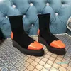 Diseñador de lujo negro nude naranja plataforma elástica botas cortas cuña zapatos de moda