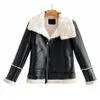 New autumn winter design fashion women's faux lamb fur patchwork letter print suede leather warm jacket coat plus size S M L 172I